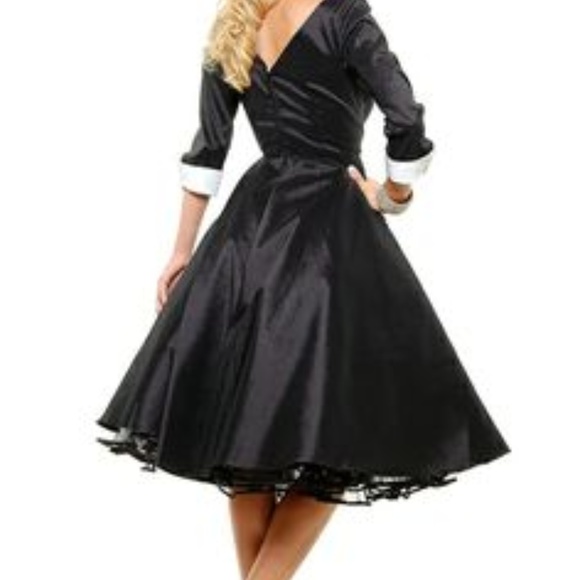 Unique Vintage 1950's Inspired Black Swing Dress - Picture 2 of 4